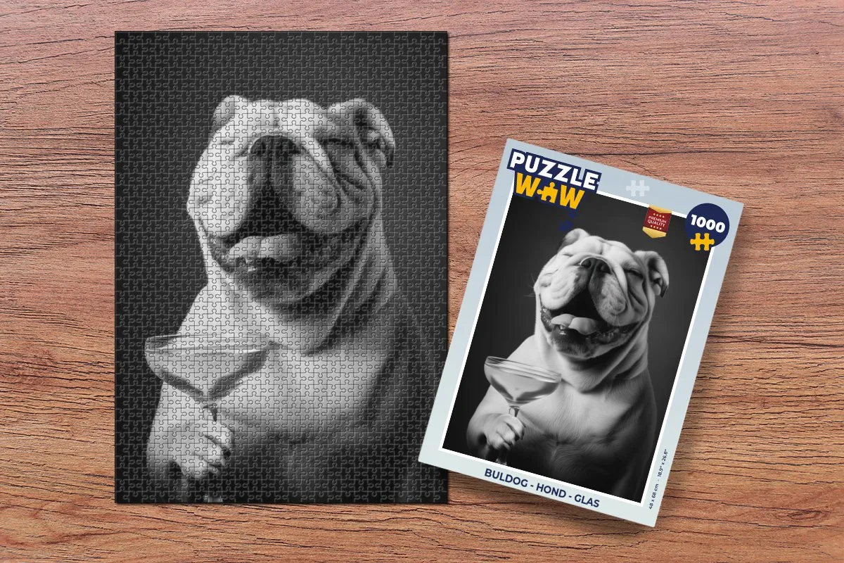 PuzzleWow Buldog Legpuzzel 1000 Stuks - Glas