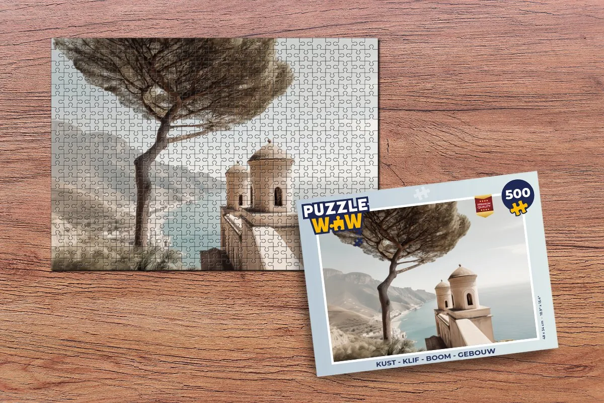 PuzzleWow Kust Klif Boom Gebouw Legpuzzel 500 Stuks