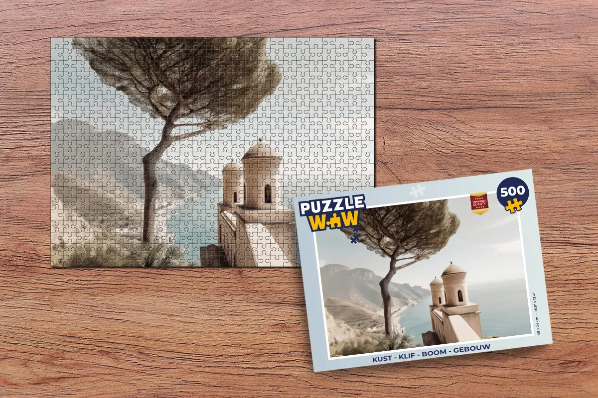 PuzzleWow Kust Klif Boom Gebouw Legpuzzel 500 Stuks