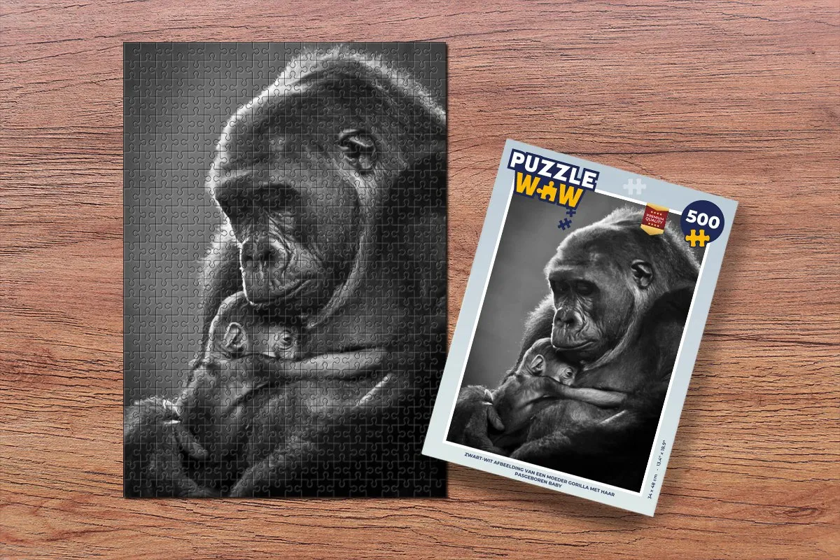 PuzzleWow Legpuzzel Moeder Gorilla & Baby 500 Stuks - Multicolor