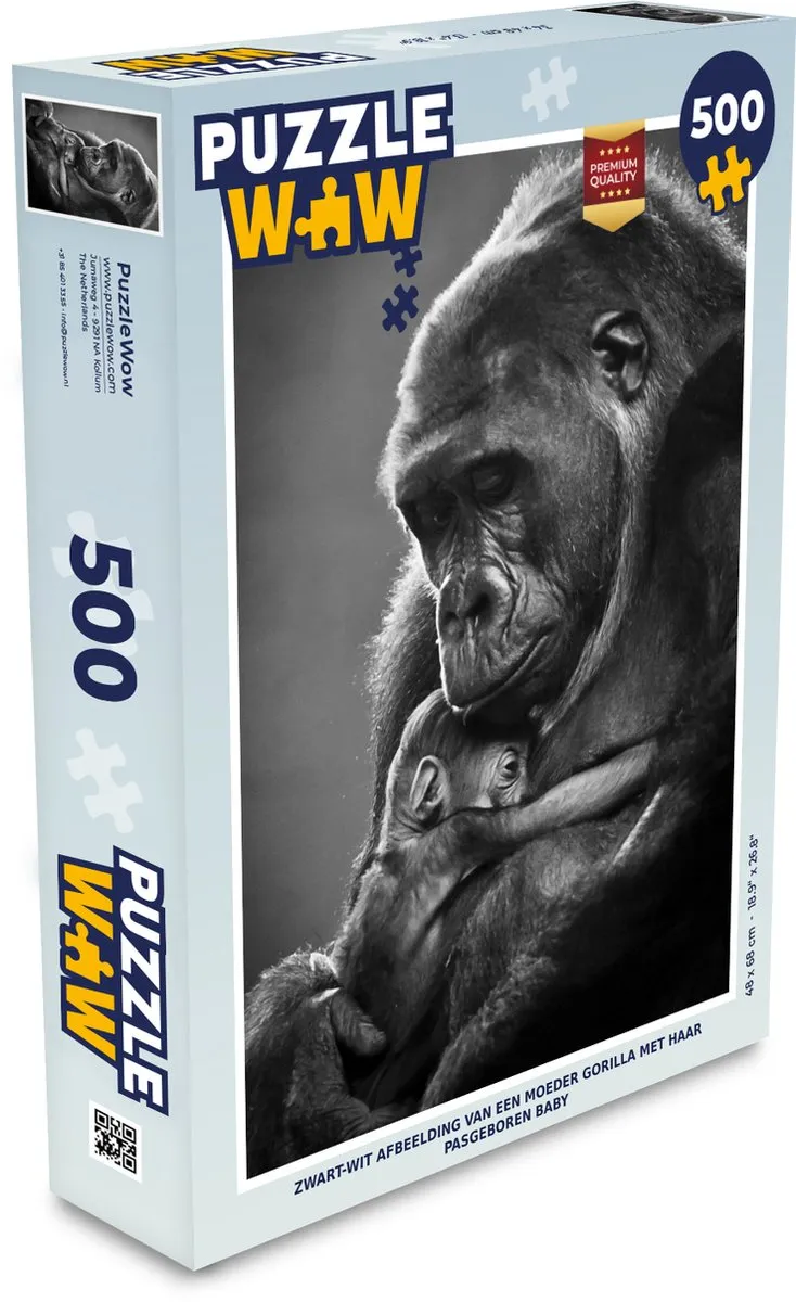 PuzzleWow Legpuzzel Moeder Gorilla & Baby 500 Stuks