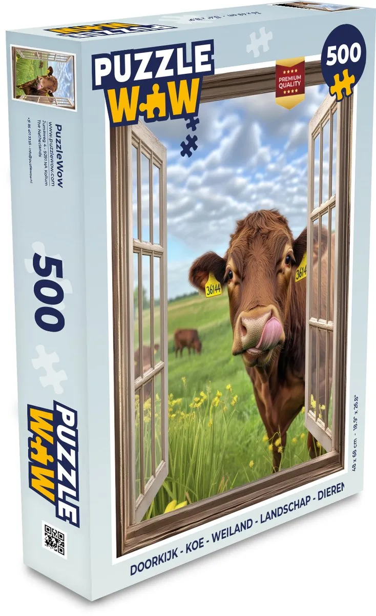 PuzzleWow Doorkijk Koe Weiland Legpuzzel 500 Stuks