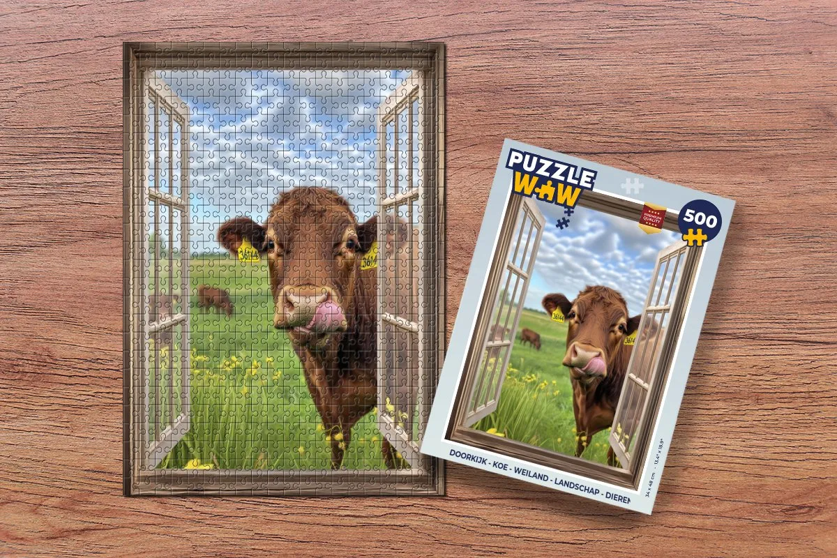 PuzzleWow Doorkijk Koe Weiland Legpuzzel 500 Stuks