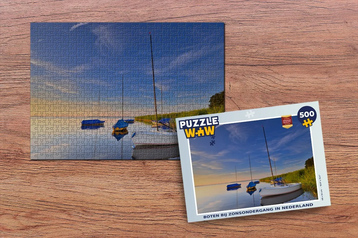 PuzzleWow Legpuzzel Boten bij Zonsondergang Nederland 500 Stuks - Multicolor