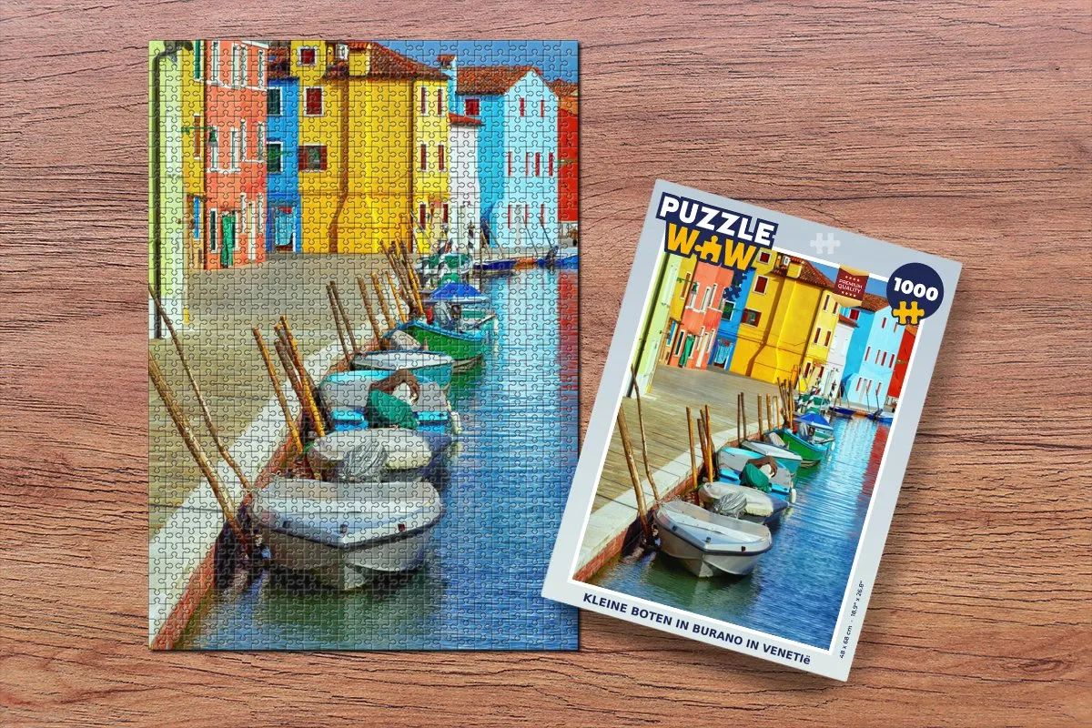 PuzzleWow Legpuzzel Kleine boten in Burano Venetië 1000 Stuks - Multicolor
