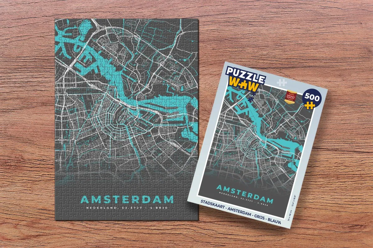 PuzzleWow Stadskaart Amsterdam Legpuzzel 500 Stuks - Multicolor