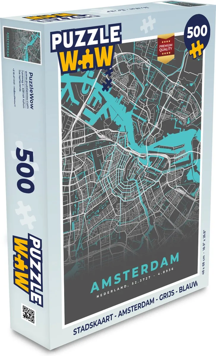 PuzzleWow Stadskaart Amsterdam Legpuzzel 500 Stuks - Multicolor