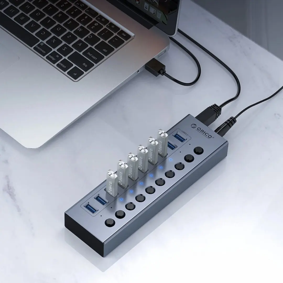 ORICO Hub 10x USB-A 3.0 met Switches - Transparant - afbeelding 3 van 4