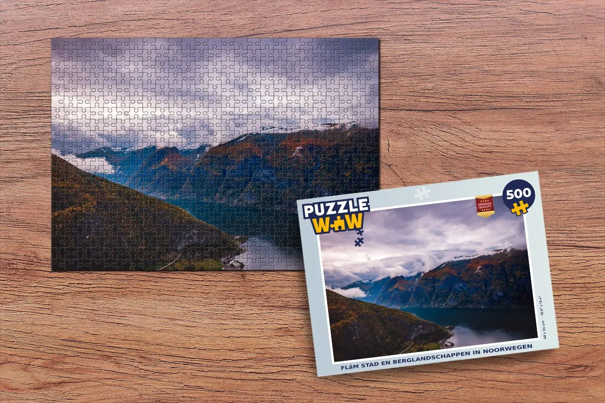 PuzzleWow Flåm Stad & Berglandschappen Legpuzzel 500 Stuks - Multicolor
