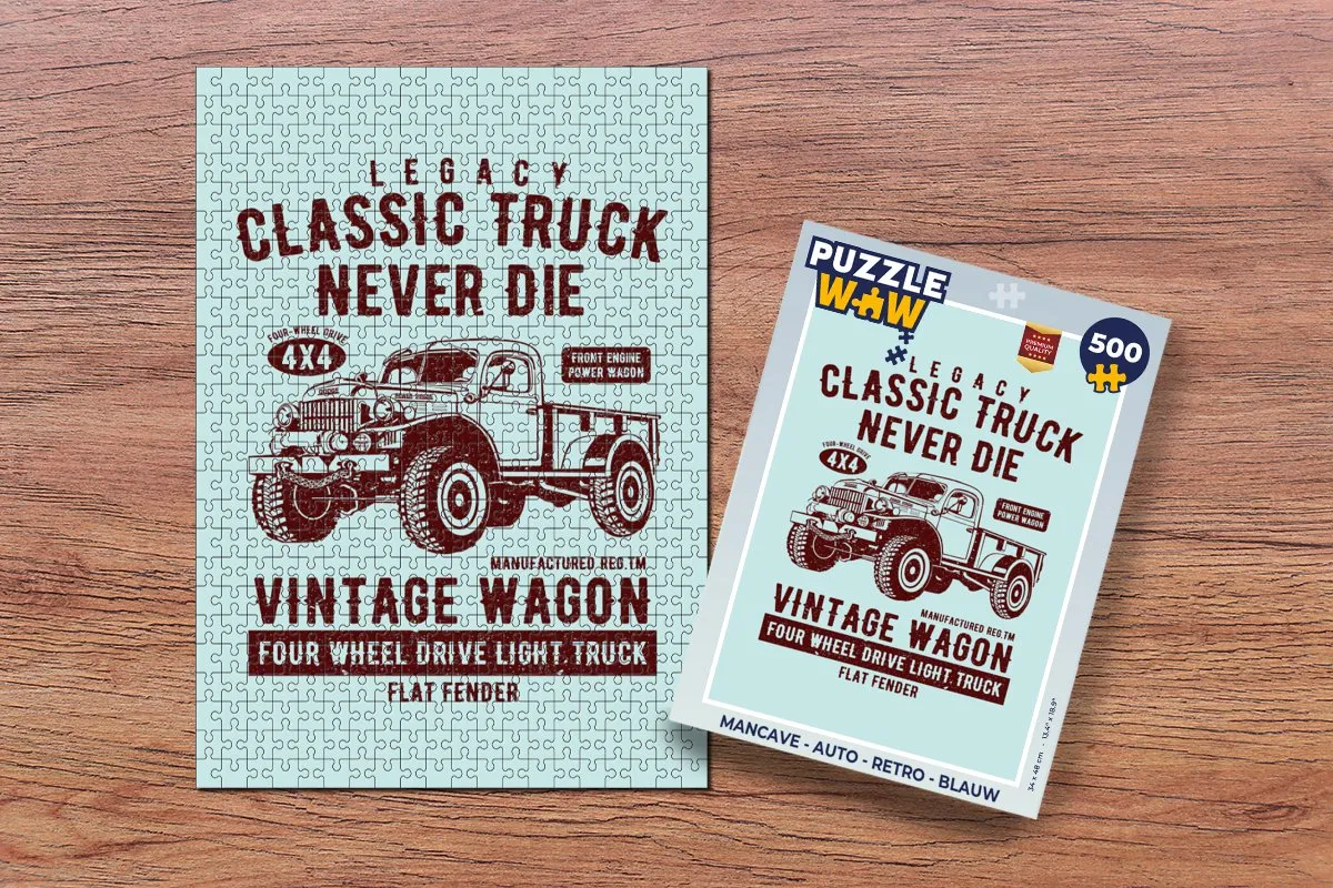PuzzleWow Mancave Auto Retro Legpuzzel 500 Stuks - Blauw