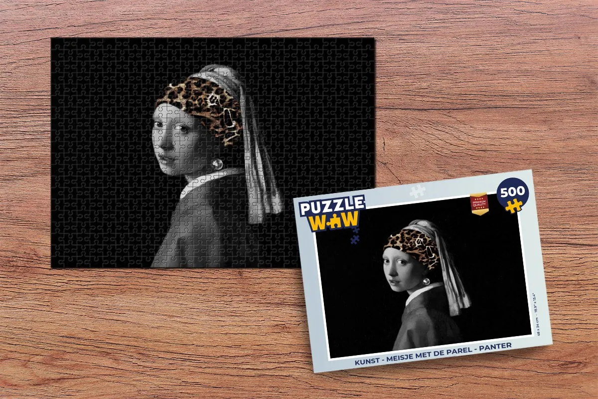PuzzleWow Meisje met de parel Panter Legpuzzel 500 Stuks - Multicolor