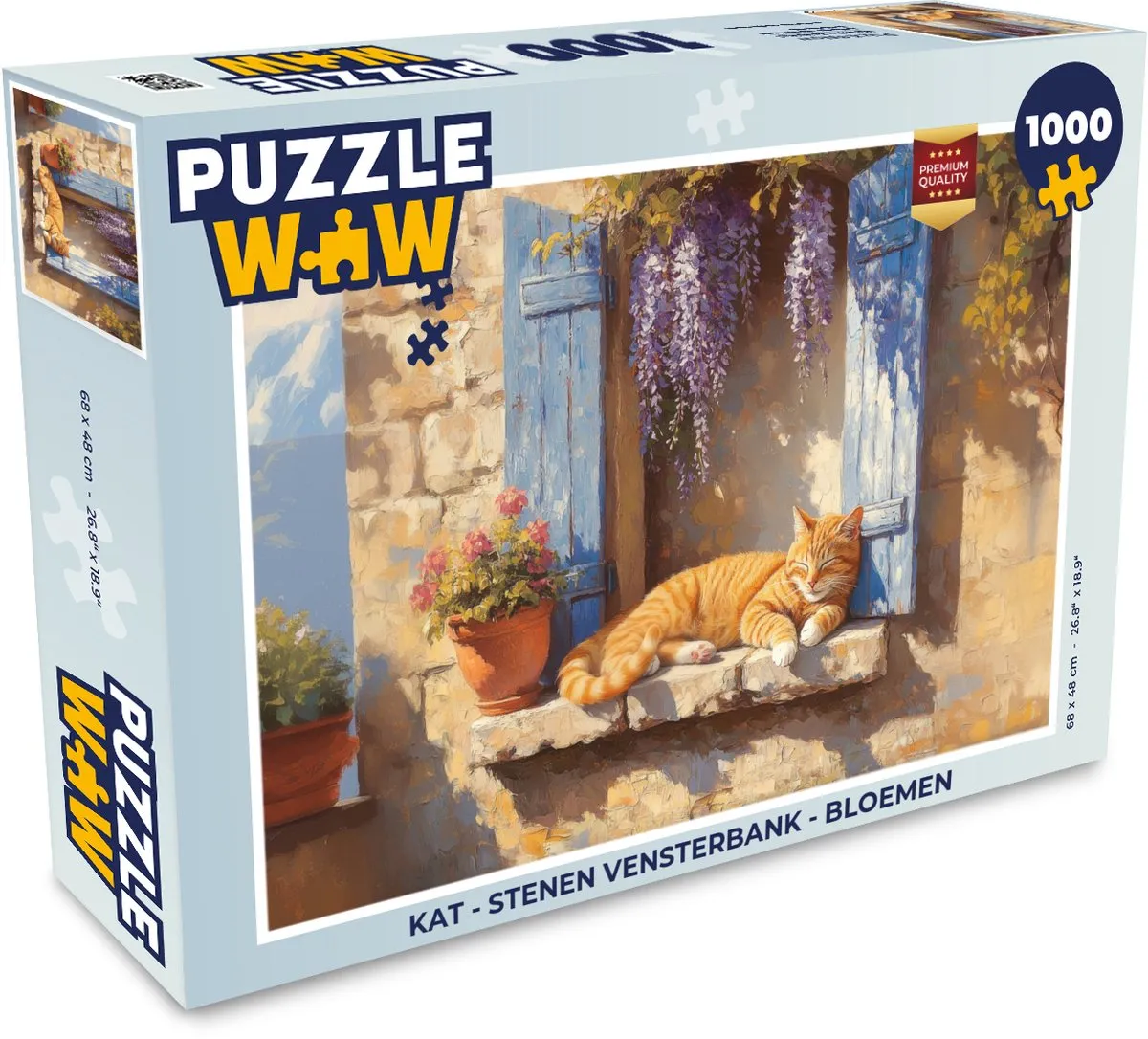 PuzzleWow Kat Vensterbank Bloemen Legpuzzel 1000 Stuks