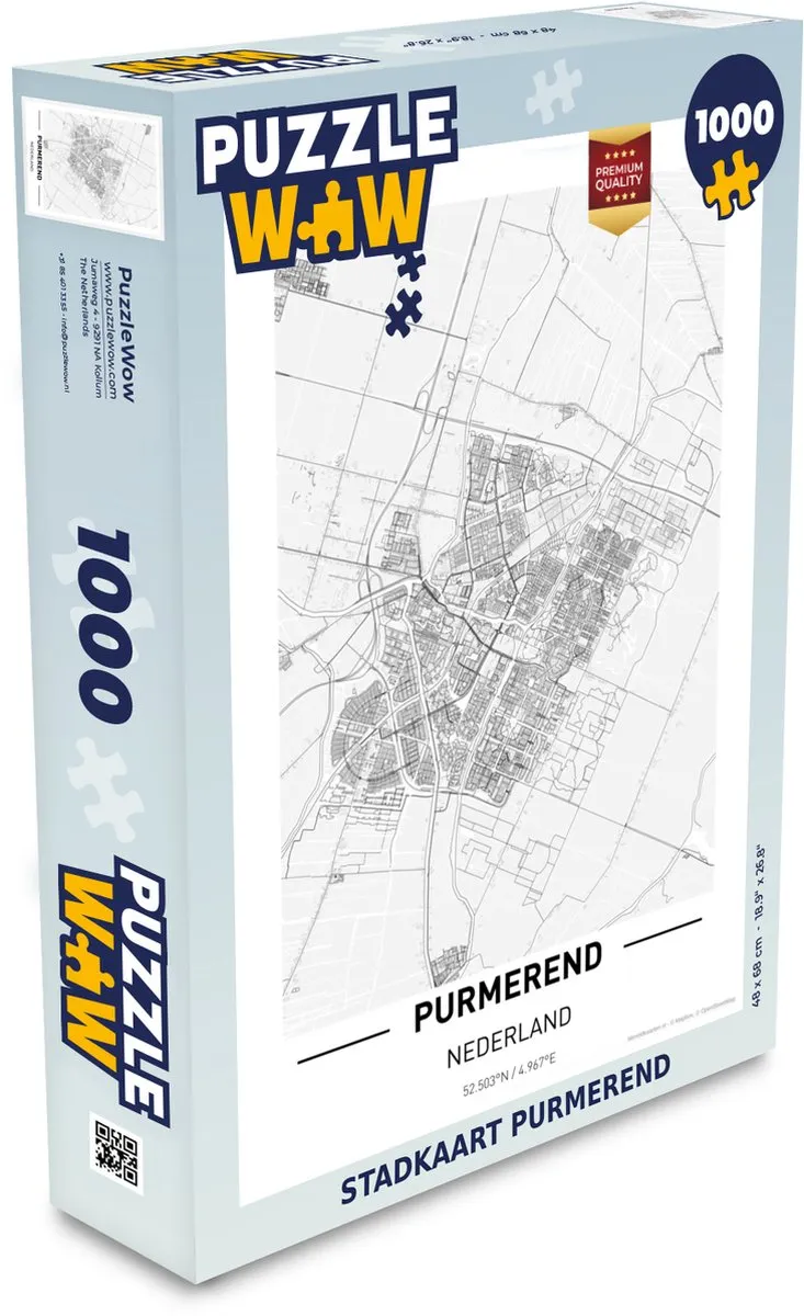 PuzzleWow Stadkaart Purmerend Legpuzzel 1000 Stuks