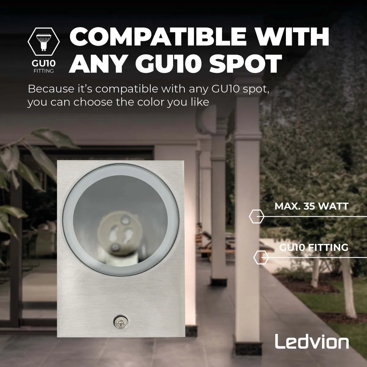 LEDVION San Diego LED Wandlamp GU10 - IP54 - RVS