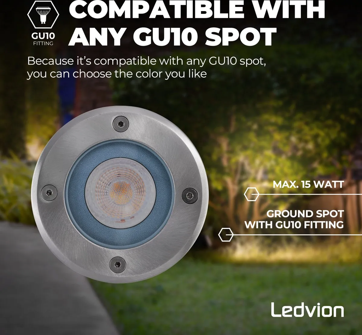Ledvion LED Grondspot 9x - 5W 4000K GU10 IP67 - Geborsteld RVS