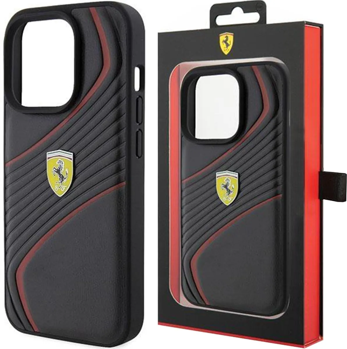 Ferrari Twist Metal Logo Back Case - iPhone 15 Plus - Zwart