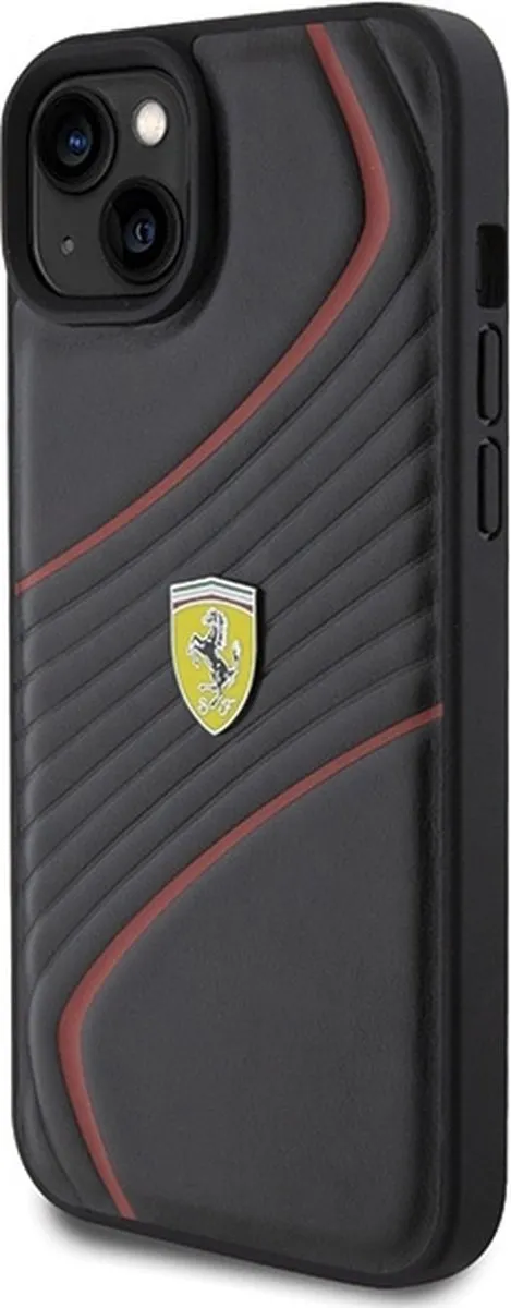 Ferrari Twist Metal Logo Back Case - iPhone 15 Plus - Zwart
