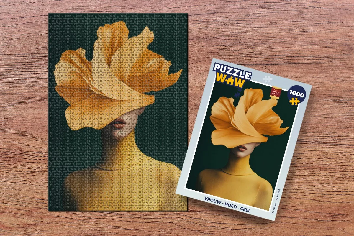 PuzzleWow Vrouw - Hoed Geel Legpuzzel 1000 Stuks