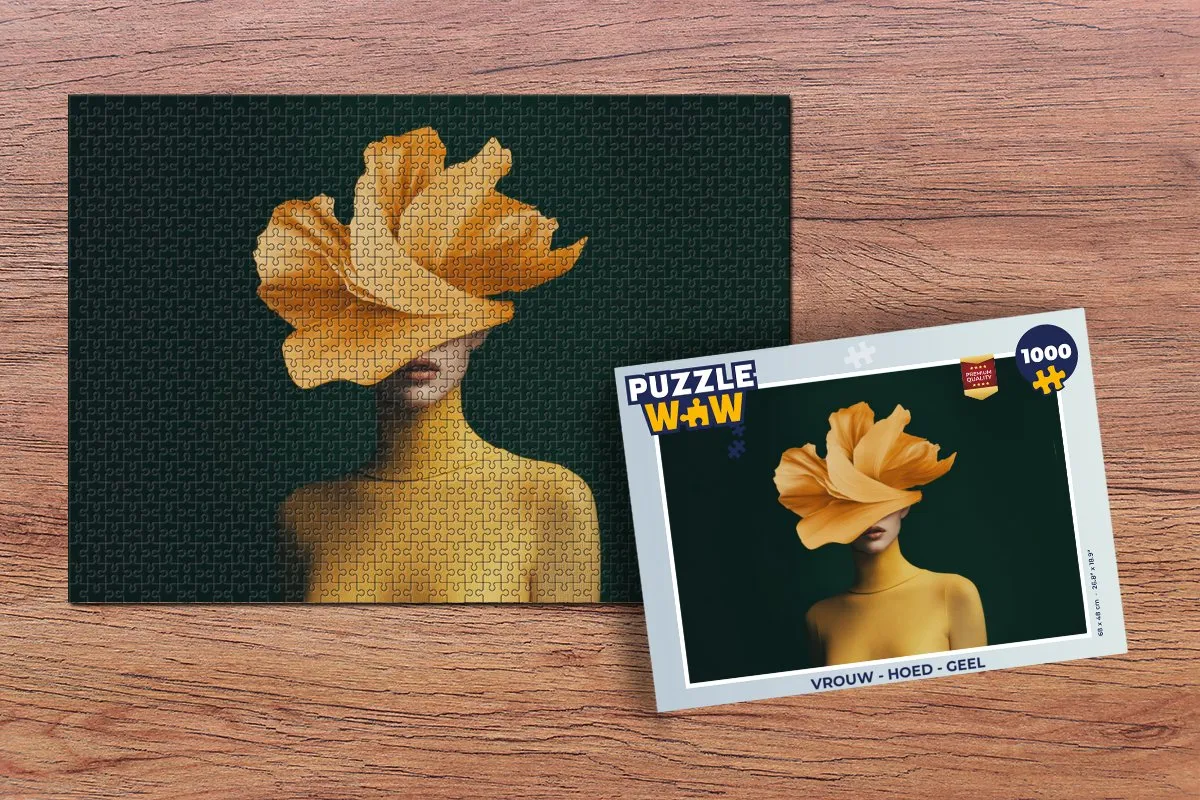 PuzzleWow Vrouw - Hoed Geel Legpuzzel 1000 Stuks