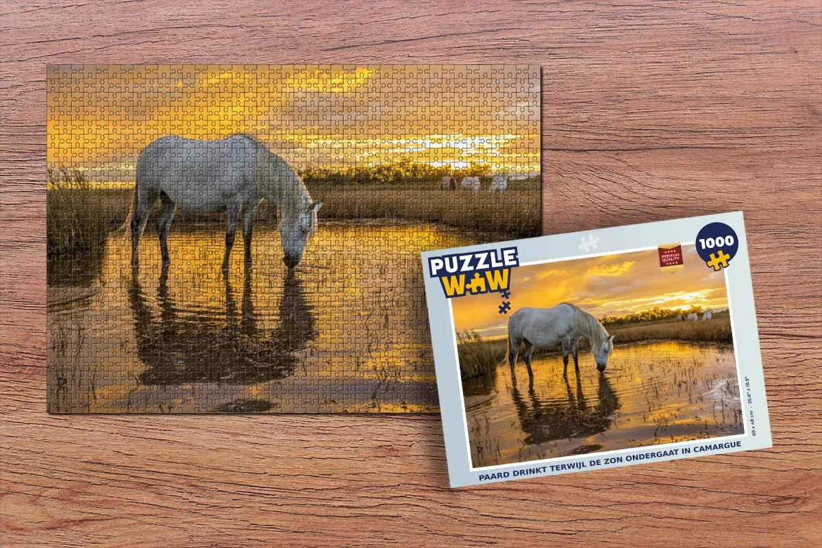 PuzzleWow Legpuzzel Paard Drinkt in de Camargue 1000 Stuks - Multicolor