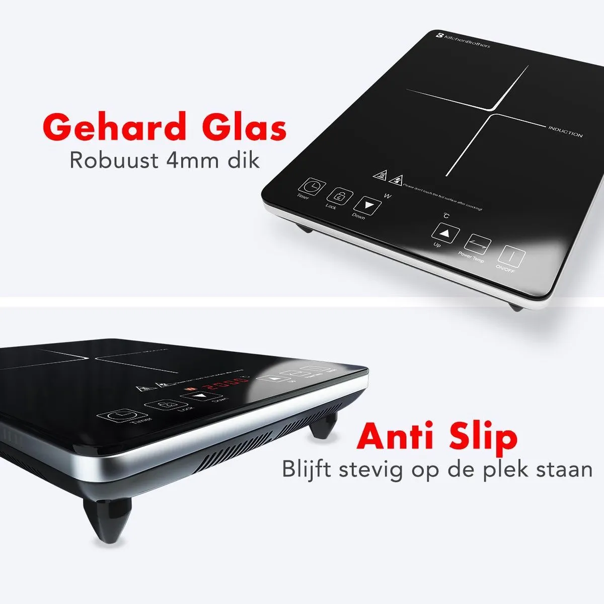KitchenBrothers Inductie Kookplaat - 1 Pits - Vrijstaand - 2000W - Zwart