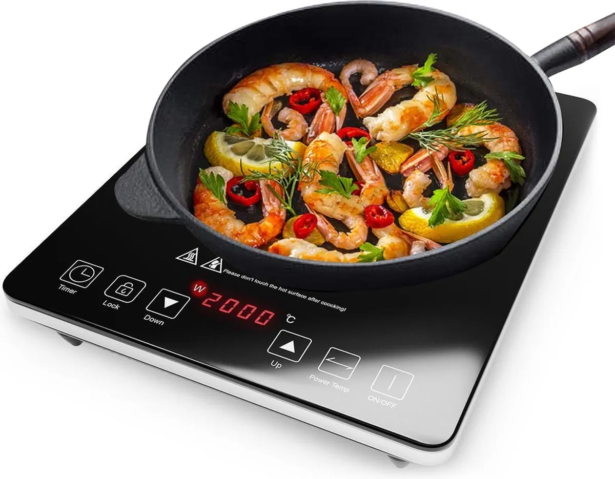 KitchenBrothers Inductie Kookplaat - 1 Pits - Vrijstaand - 2000W - Zwart