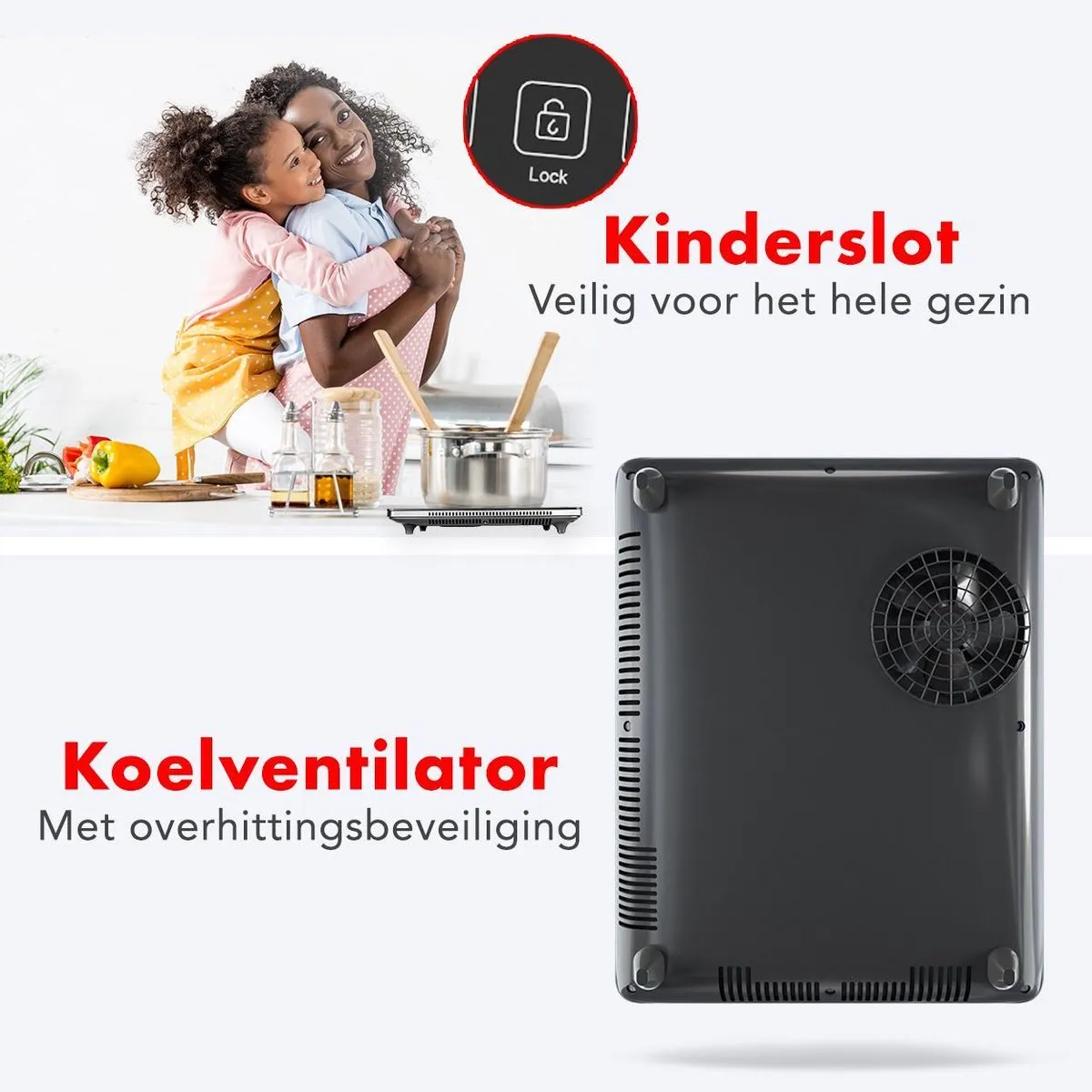 KitchenBrothers Inductie Kookplaat - 1 Pits - Vrijstaand - 2000W - Zwart