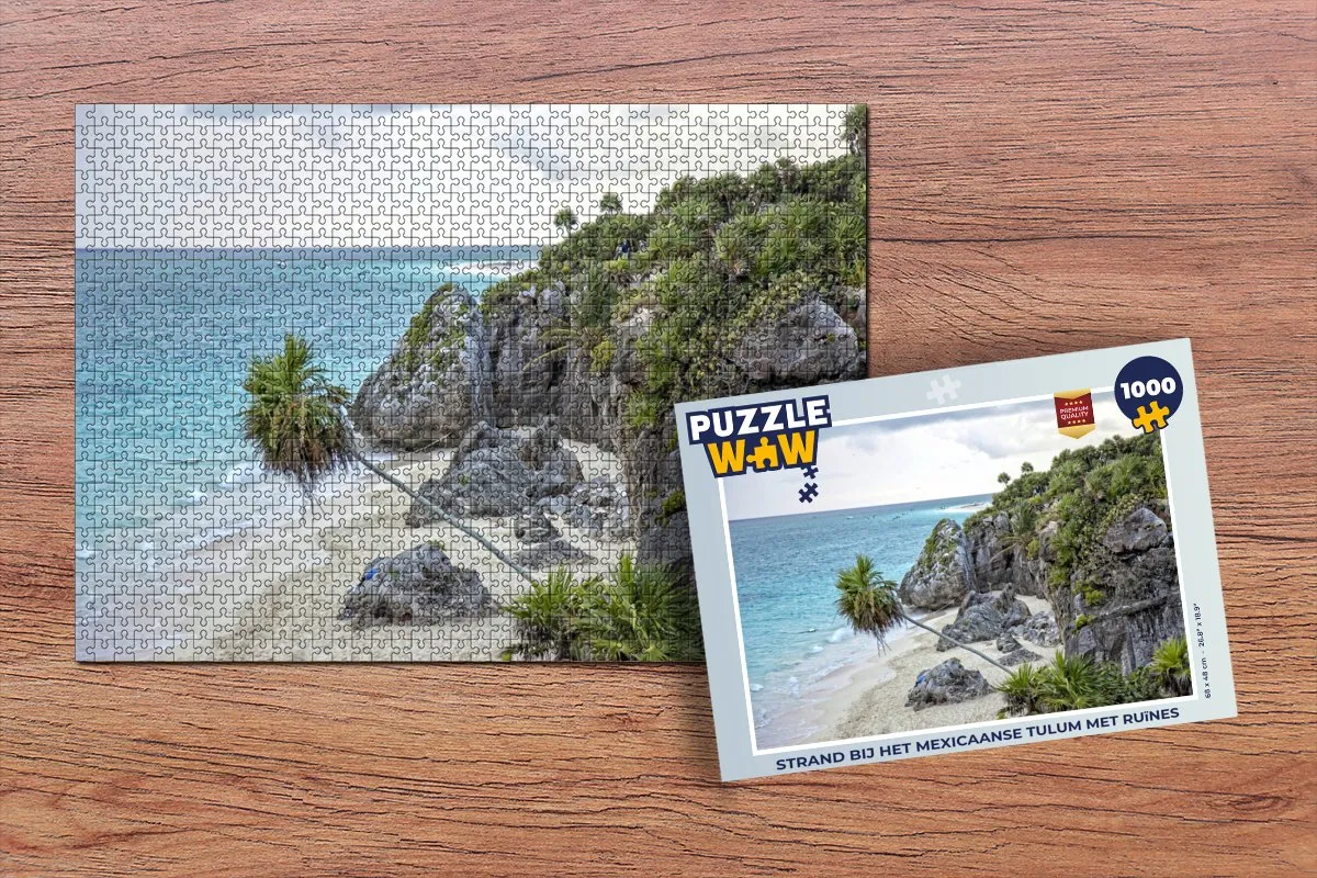 PuzzleWow Strand bij Tulum met Ruïnes Legpuzzel 1000 Stuks - Multicolor