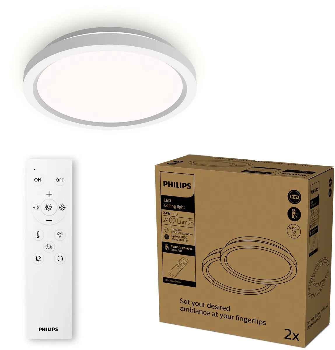Philips LED All-In-One Plafondlamp 24W - 2 Stuks - Wit