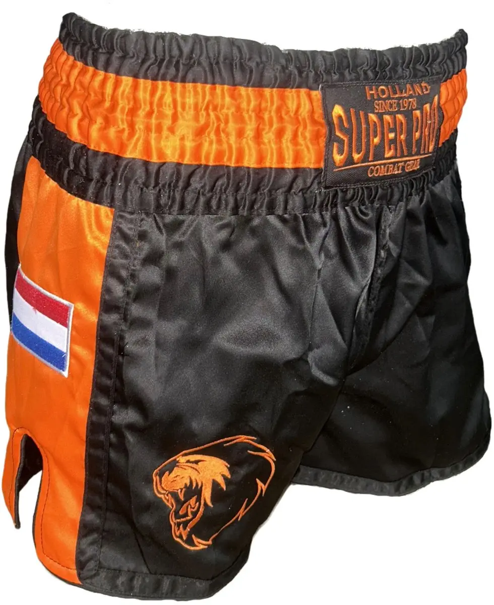 Super Pro Nations Holland Kickboks Broekje Zwart/Oranje (Beschikbaar in verschil