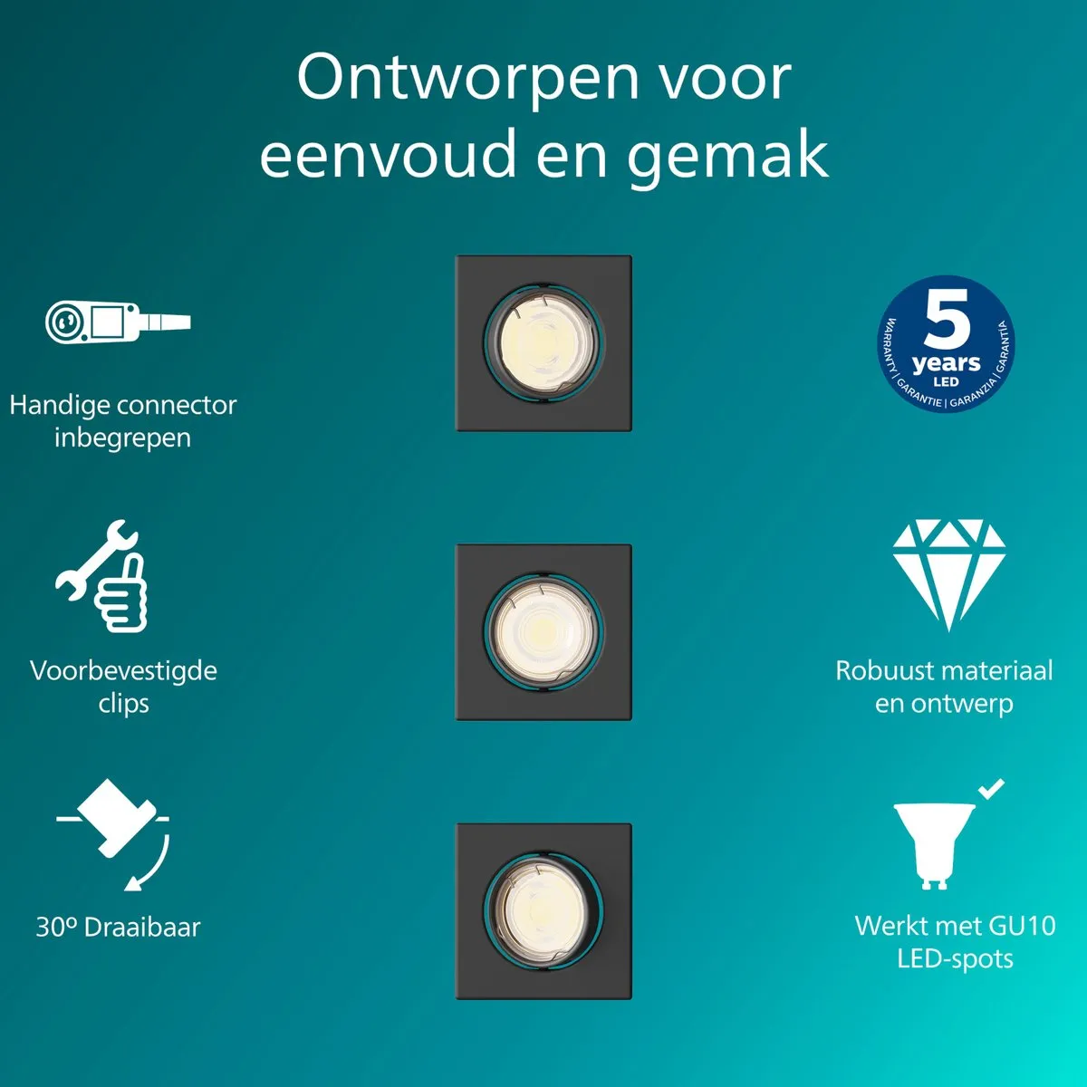 Philips Peridot Inbouwspot GU10 - 3 Stuks Zwart