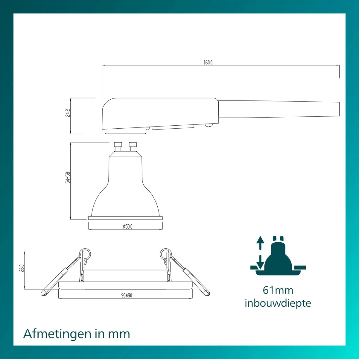 Philips Peridot Inbouwspot GU10 - 3 Stuks Zwart