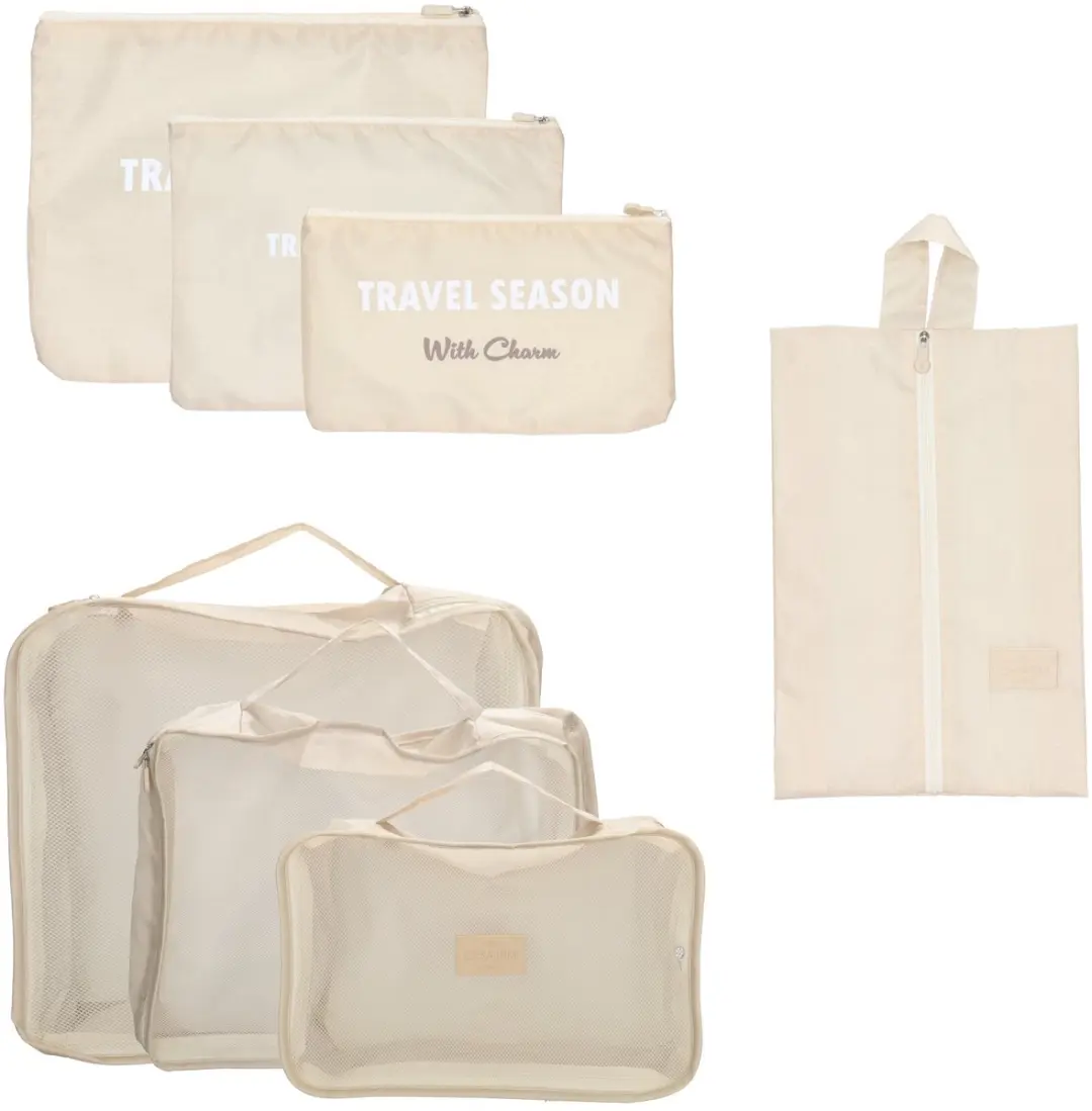 Charm London Travel Accessoires Packing Cubes Dames - 6-delige Reisset met handvat - Bagageorganizer van Nylon en Polyester - Taupe