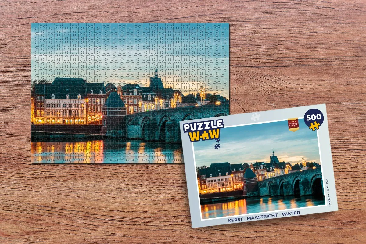 PuzzleWow Kerst Maastricht Water Legpuzzel 500 Stuks - Multicolor