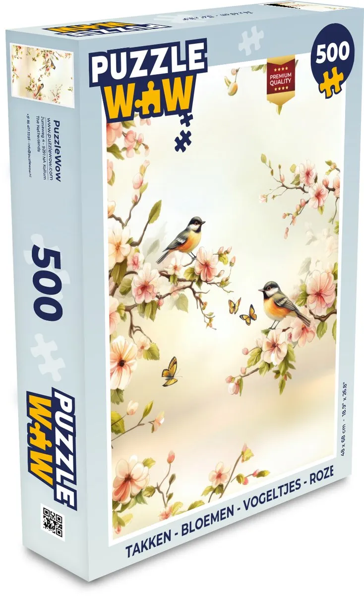 PuzzleWow Takken Bloemen Vogeltjes Legpuzzel 500 Stuks - Roze