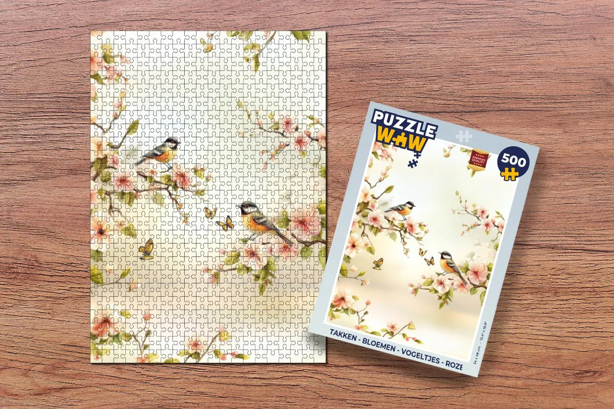 PuzzleWow Takken Bloemen Vogeltjes Legpuzzel 500 Stuks - Roze