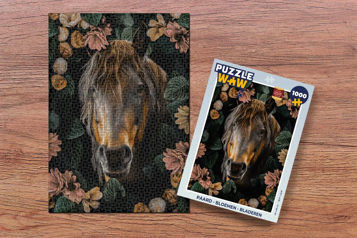 PuzzleWow Paard - Bloemen & Bladeren Legpuzzel 1000 Stuks - Multicolor
