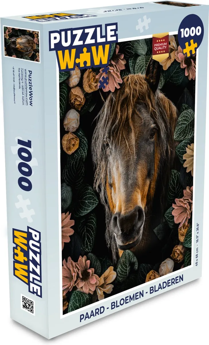 PuzzleWow Paard - Bloemen & Bladeren Legpuzzel 1000 Stuks - Multicolor