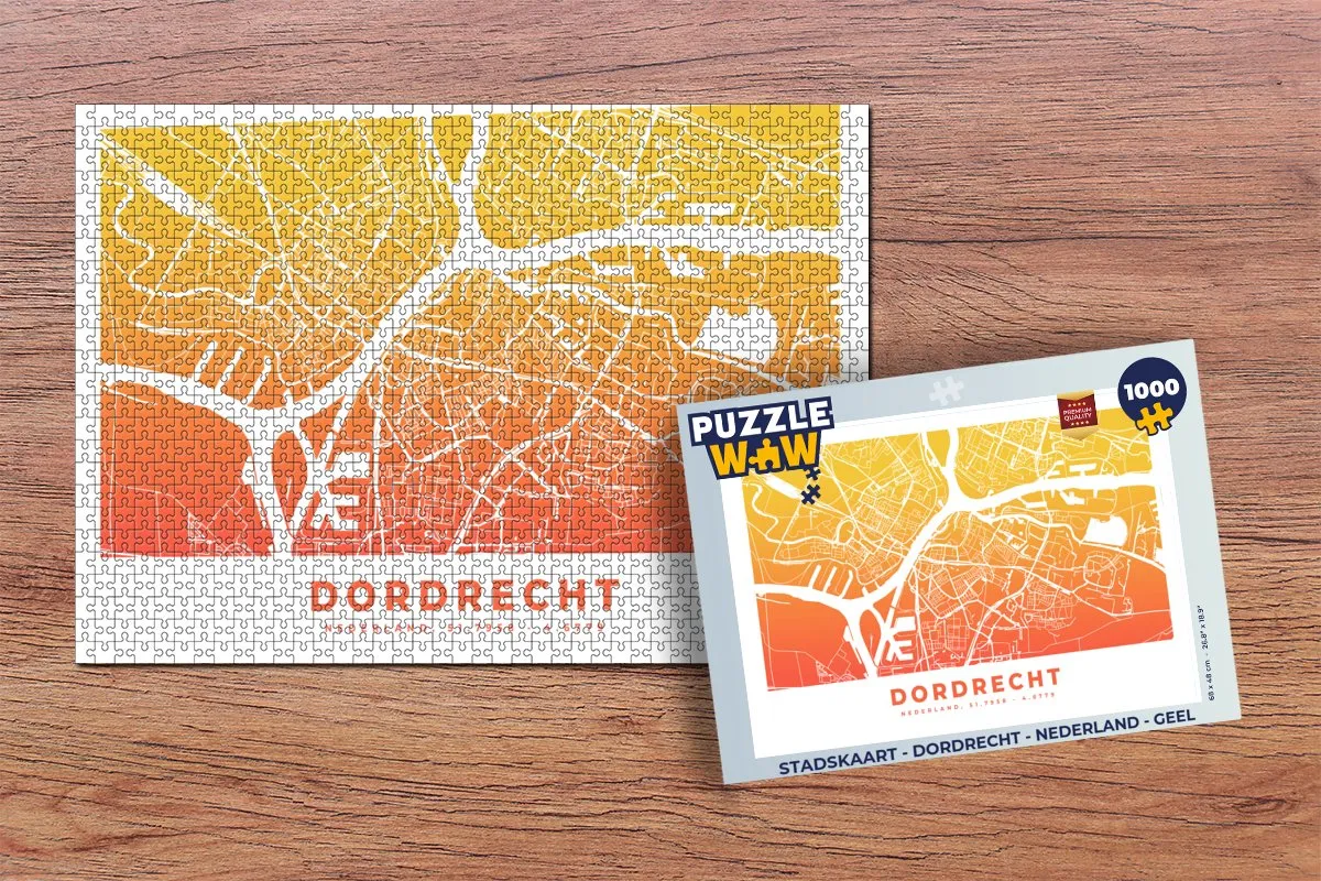PuzzleWow Stadskaart Dordrecht Legpuzzel 1000 Stuks - Multicolor