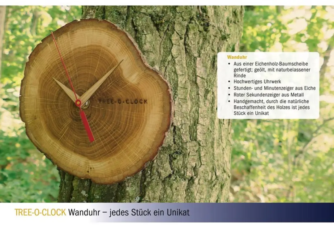 TFA Dostmann Boomschijf Wandklok 18cm - Geolied Eikenhout - afbeelding 4 van 6