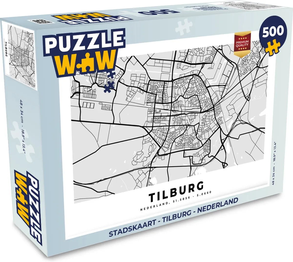 PuzzleWow Stadskaart Tilburg Nederland Legpuzzel 500 Stuks - Multicolor