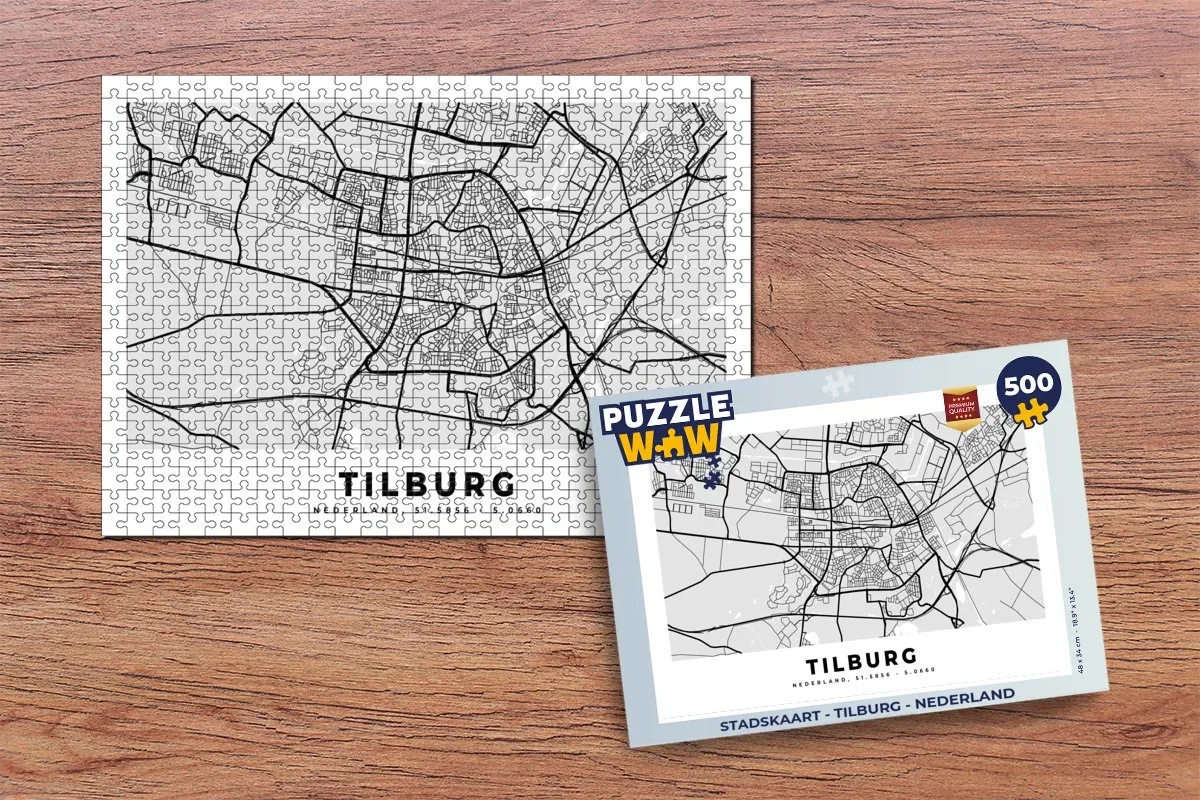 PuzzleWow Stadskaart Tilburg Nederland Legpuzzel 500 Stuks - Multicolor
