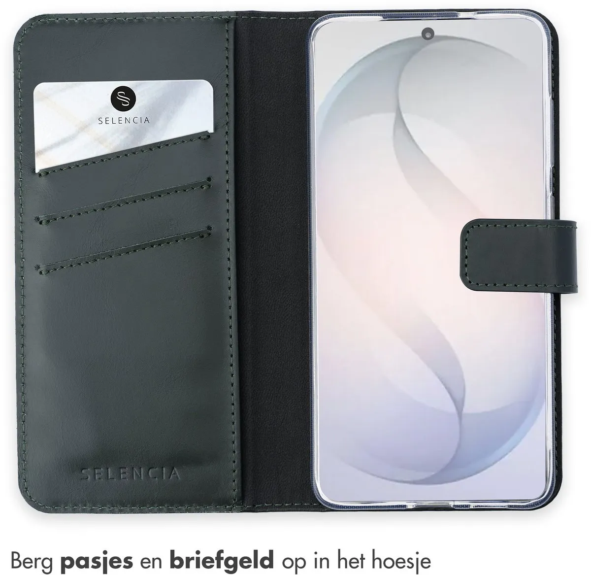 Selencia Hoesje Samsung Galaxy S26 - Groen Lederen Bookcase - 3 Pasjes