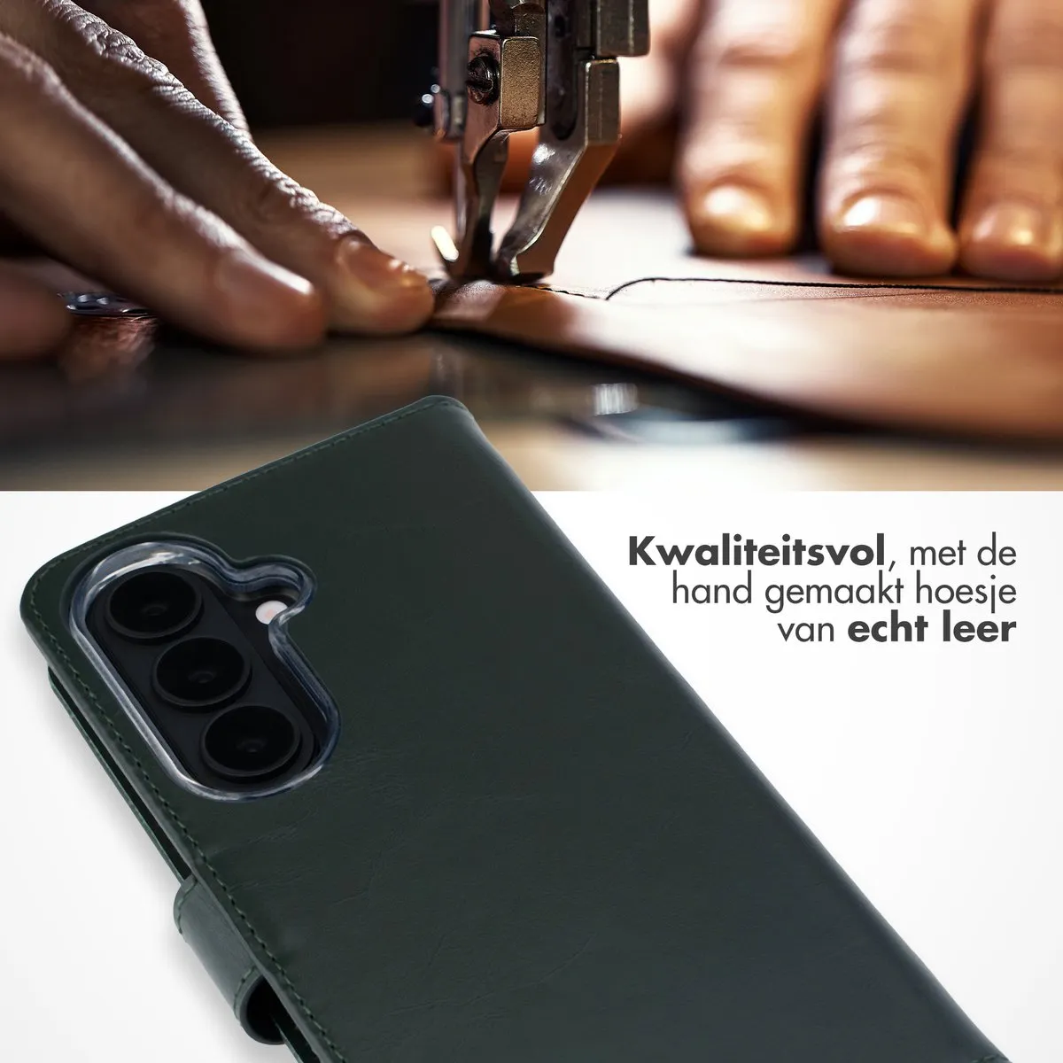 Selencia Hoesje Samsung Galaxy S26 - Groen Lederen Bookcase - 3 Pasjes