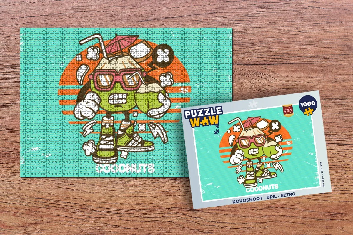 PuzzleWow Kokosnoot Bril Retro Legpuzzel 1000 Stuks - Multicolor