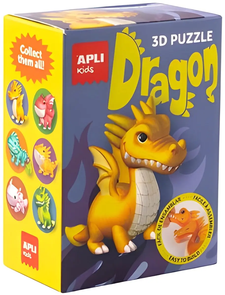 APLI Kids puzzel draken 3D donkerblauw karton speelgoed.