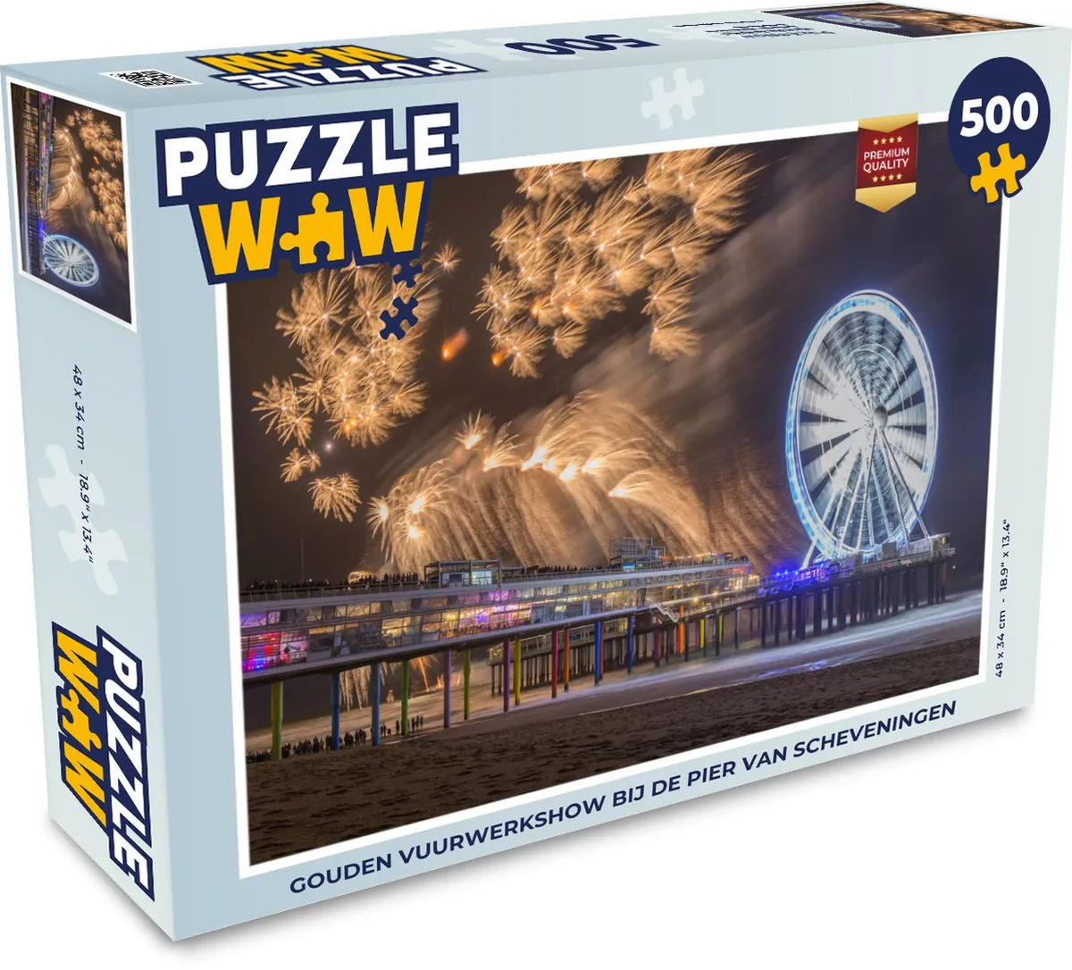 PuzzleWow Legpuzzel Gouden Vuurwerkshow Scheveningen 500 Stuks - Multicolor