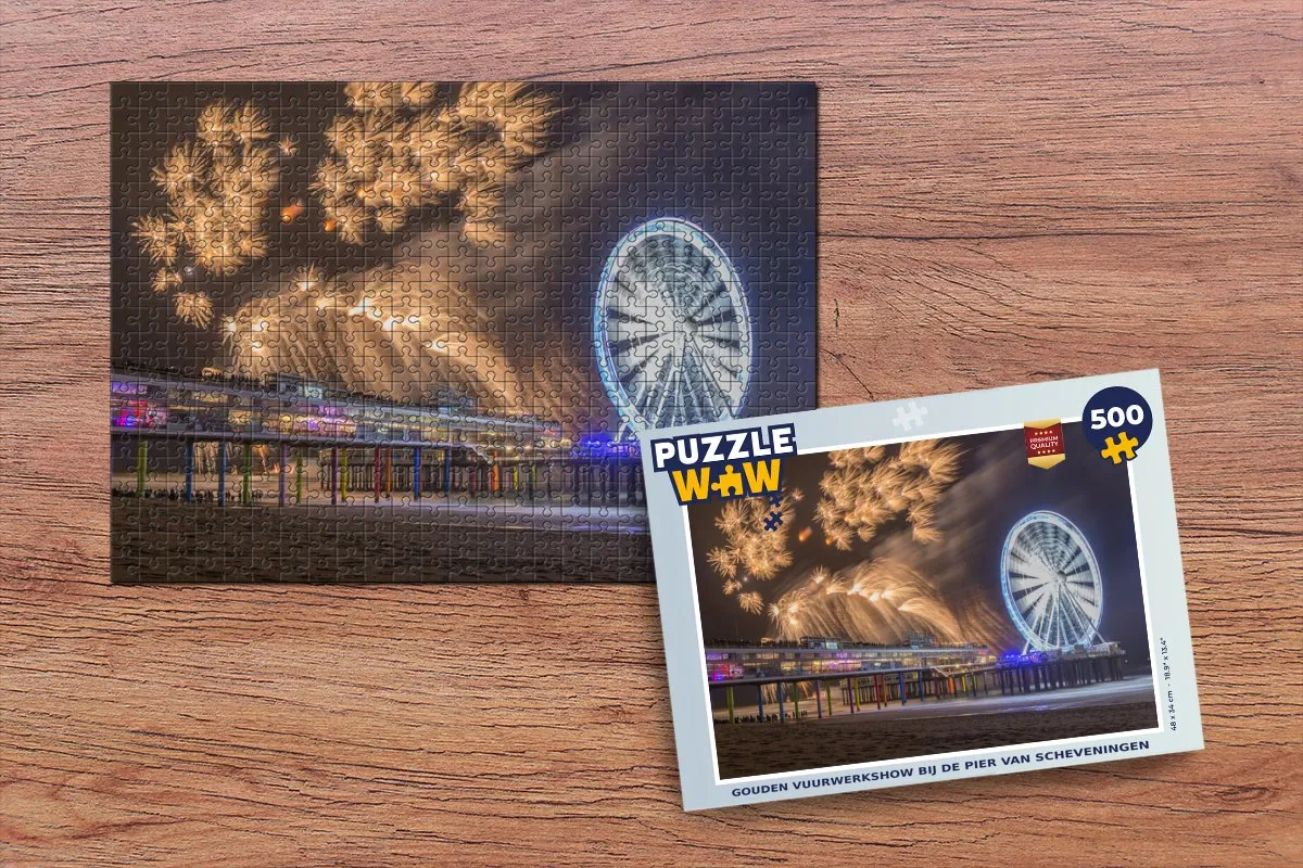 PuzzleWow Legpuzzel Gouden Vuurwerkshow Scheveningen 500 Stuks - Multicolor