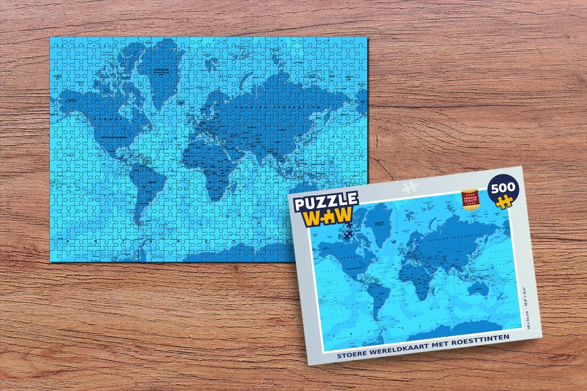 PuzzleWow Wereldkaart Legpuzzel 500 Stuks - Roest Print - Multicolor