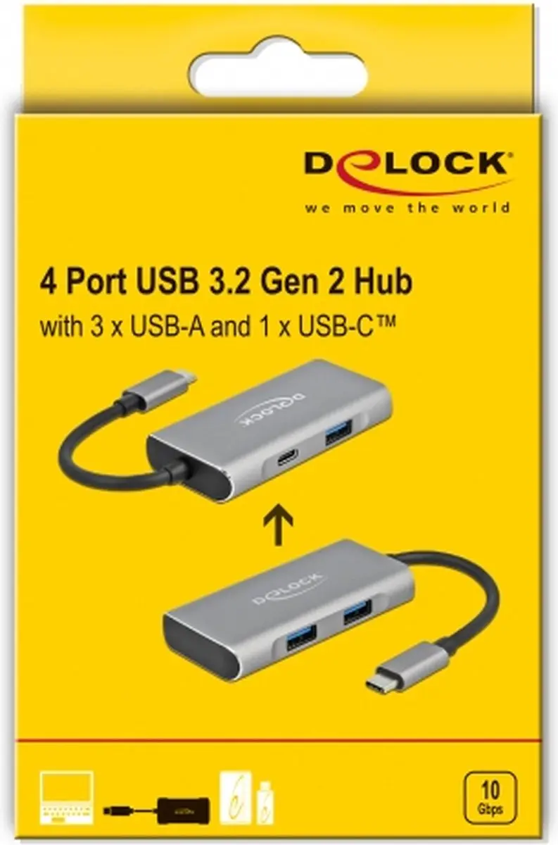 Delock 63261 USB Hub 10Gbps - 3x USB-A + 1x USB-C - Zwart/Grijs - afbeelding 4 van 5